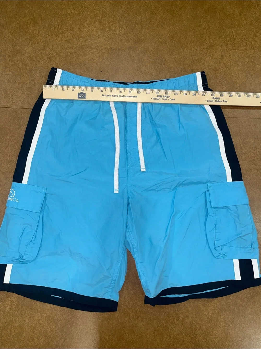 NWT • Hollister Men's Navy Swim Board Shorts with Light Blue Trim • Size Large